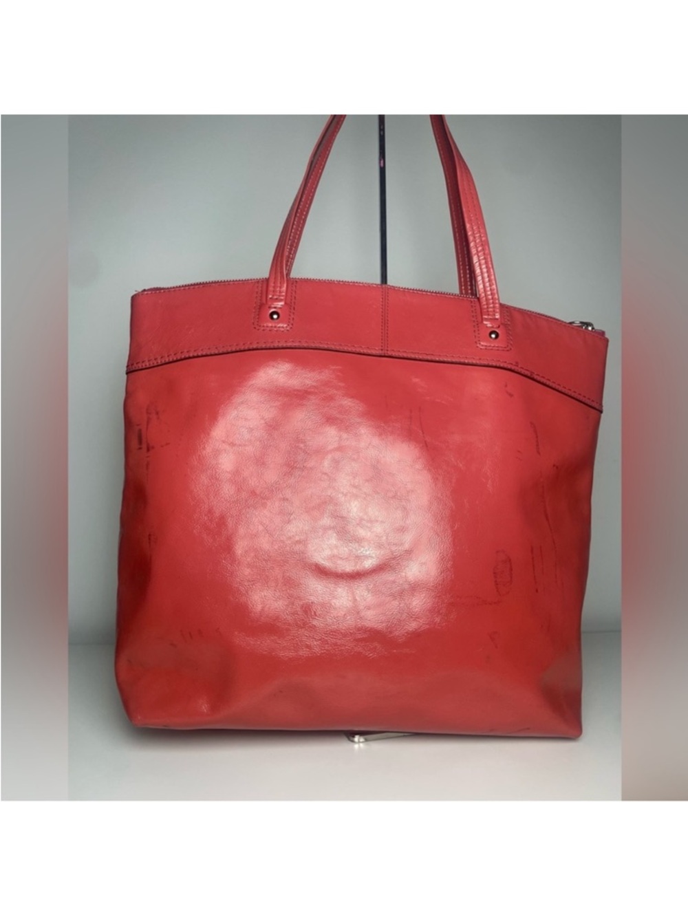 Coach Red Leather Embossed Logo Tote - Picture 6 of 14